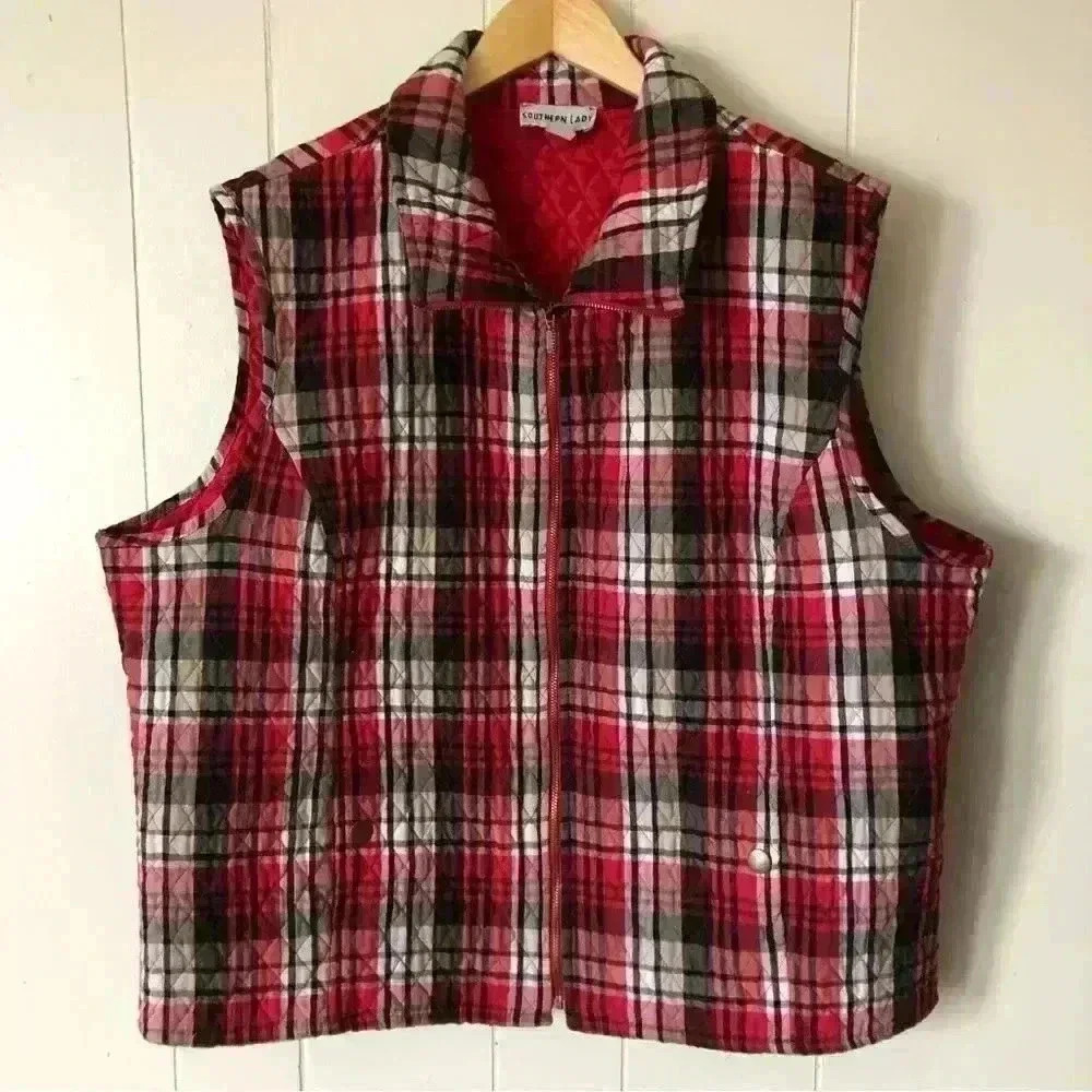 Southern Lady Plaid Cotton Blend Vest Size 2X